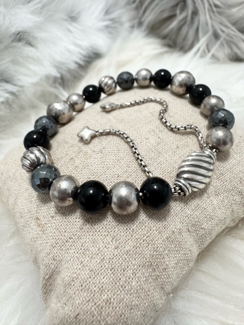 David Yurman .925 Elements Bracelet Black Onyx and Hematite - Picture 2 of 4